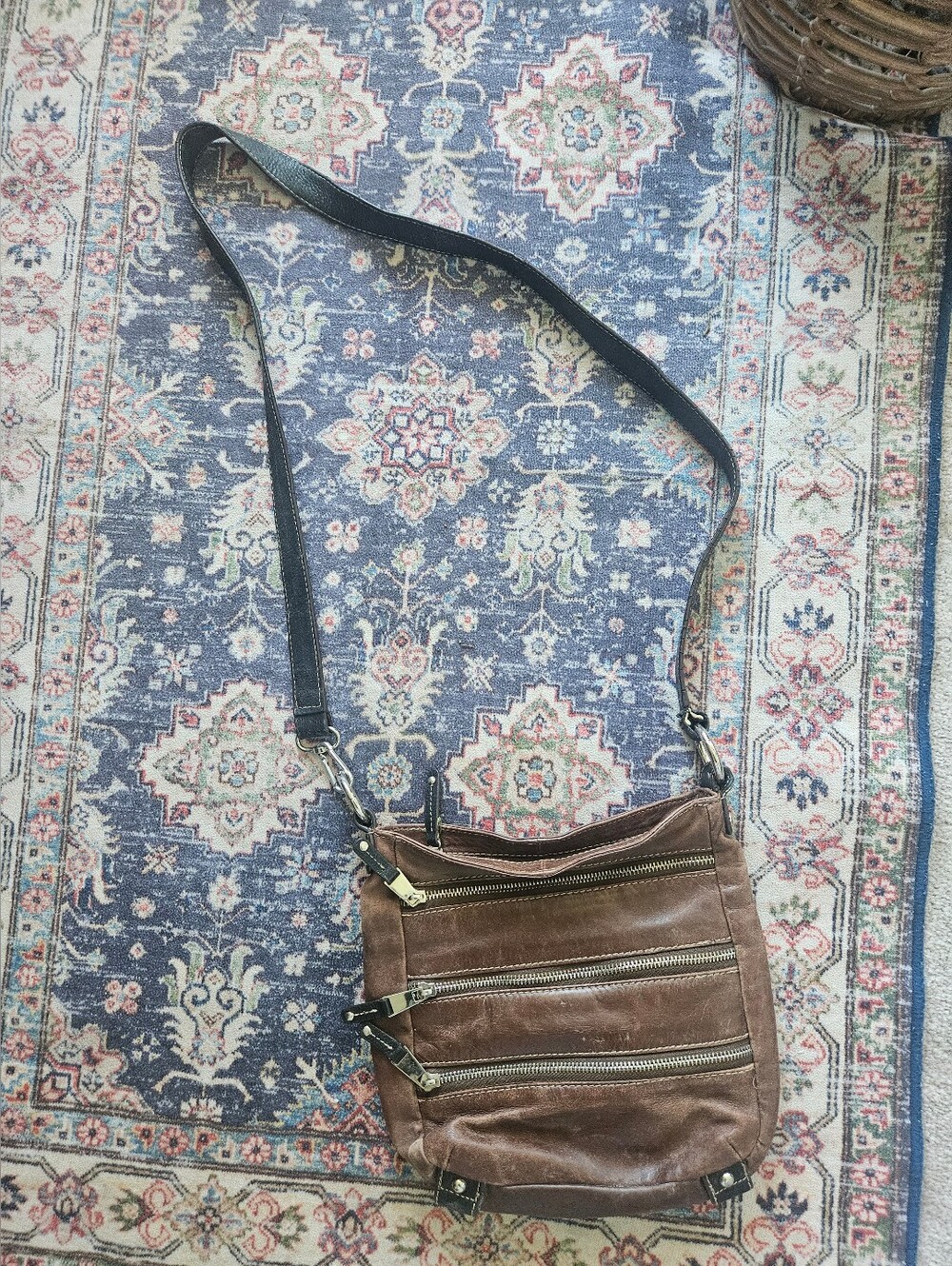 Vintage Danier Brown Leather Shoulder Bag: Small Messenger with Zippers.